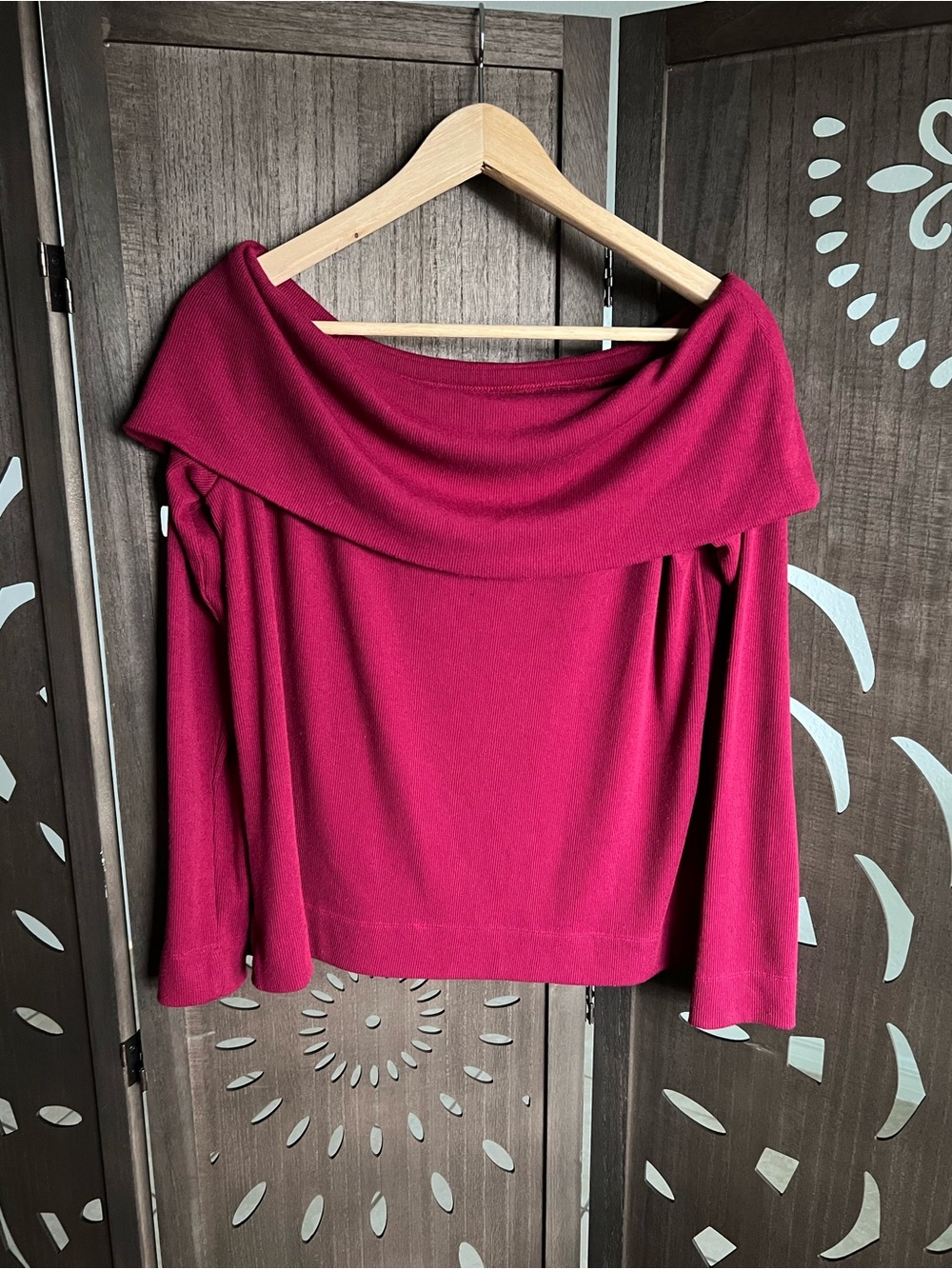 LOFT Off-Shoulder Sweater in Raspberry - Picture 5 of 5